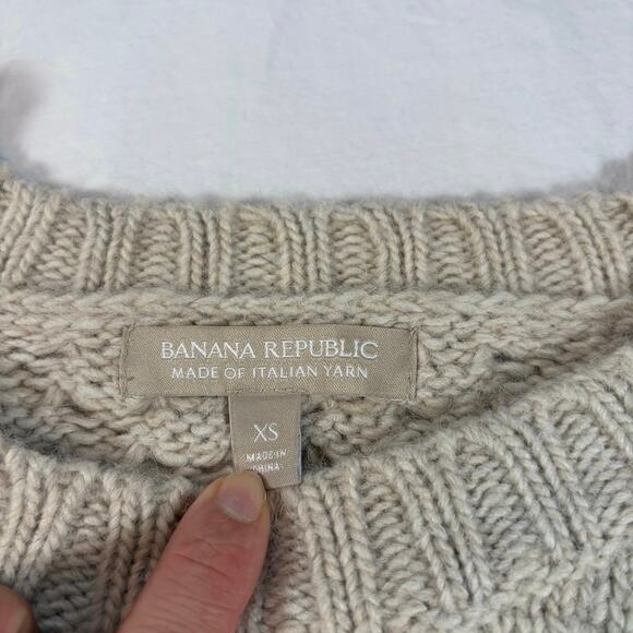 Banana Republic Italian yarn wool alpaca blend fisherman oatmeal sweater Sz XS - Picture 6 of 7